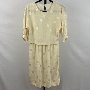 VTG David Warren Jacquard Polk Dot Sheath Dress Cream Size 4